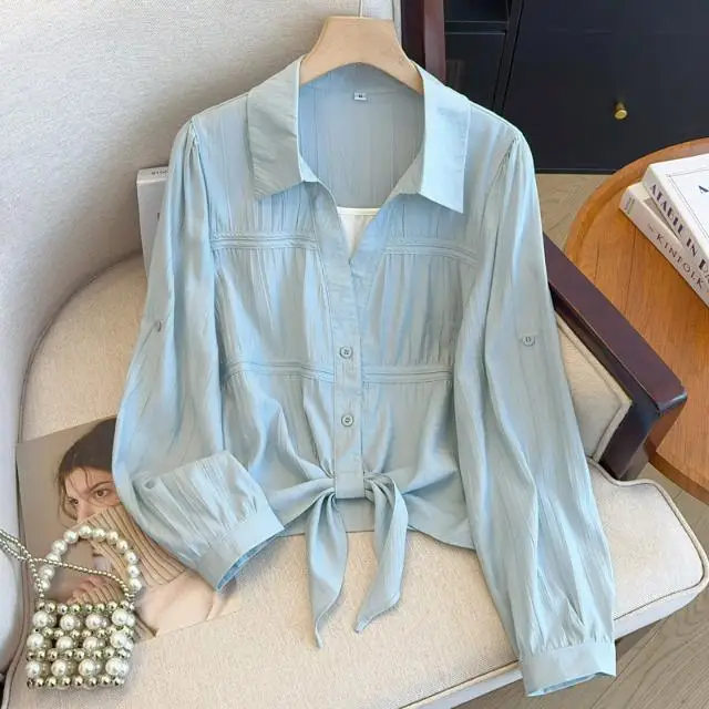

Spring Clothing New Fashion Fake Two-piece Spliced Shirt Women's Long Sleeved Design Sense Temperament Loose Top