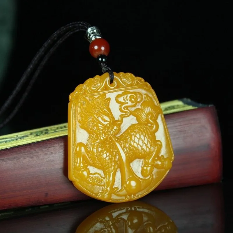 Gobi Material Yellow Dragon Jade Qilin Gift Pendant for Men and Women's Fashion Versatile Pendant