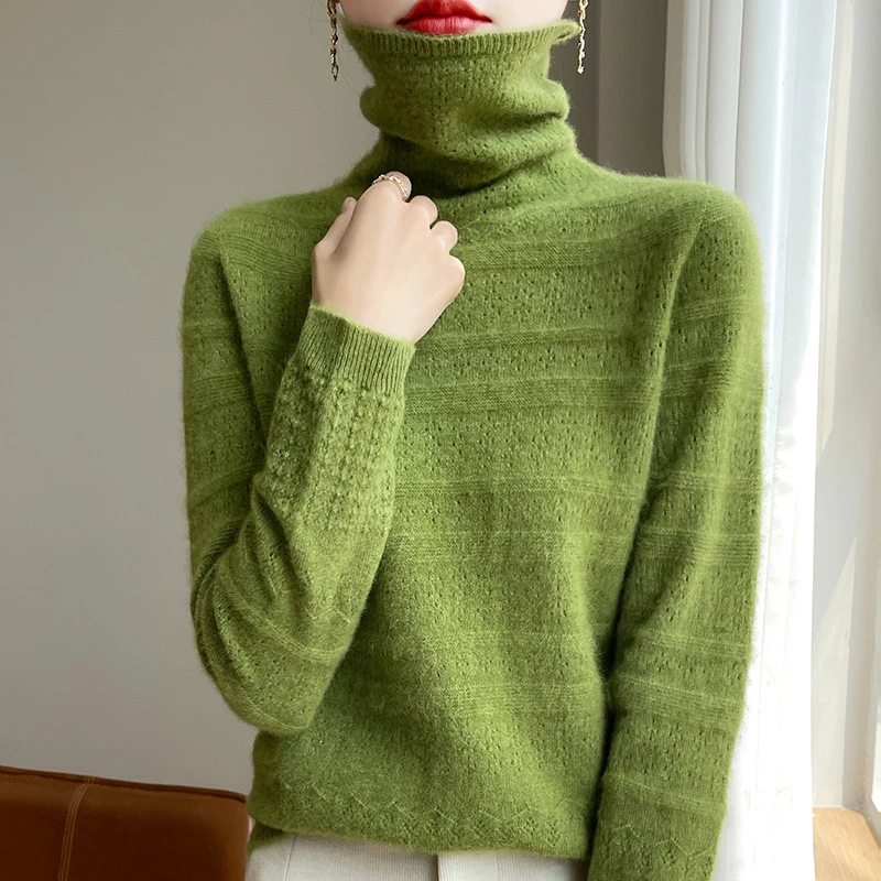 

Solid Knit Pullover New Autumn Winter Women Sweater Stacked neckline Long Sleeve Slim Soft Warm Casual Knitted Bottoming Shirt