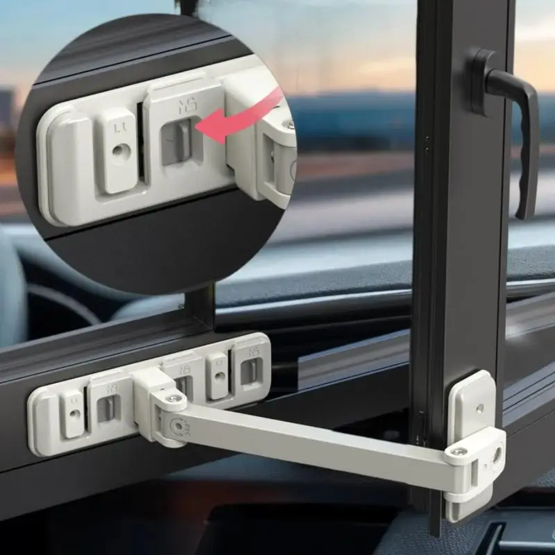 Fivela de bloqueio de segurança infantil ajustável, suportes de limite de janela anti-queda, fechaduras de porta deslizante para proteção infantil