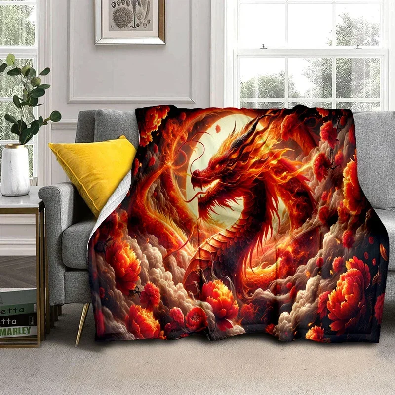 Chinese Style Dreamy Dragon Cartoon Blanket,Soft Throw Blanket for Home Bedroom Bed Sofa Picnic Travel Office Cover Child Gift