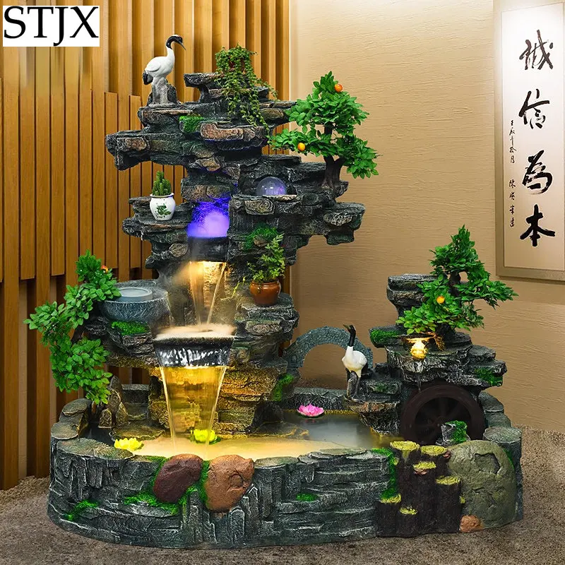 Large-scale floor-to-ceiling rockery water fountain Feng Shui ball decoration fish tank living room indoor opening gift