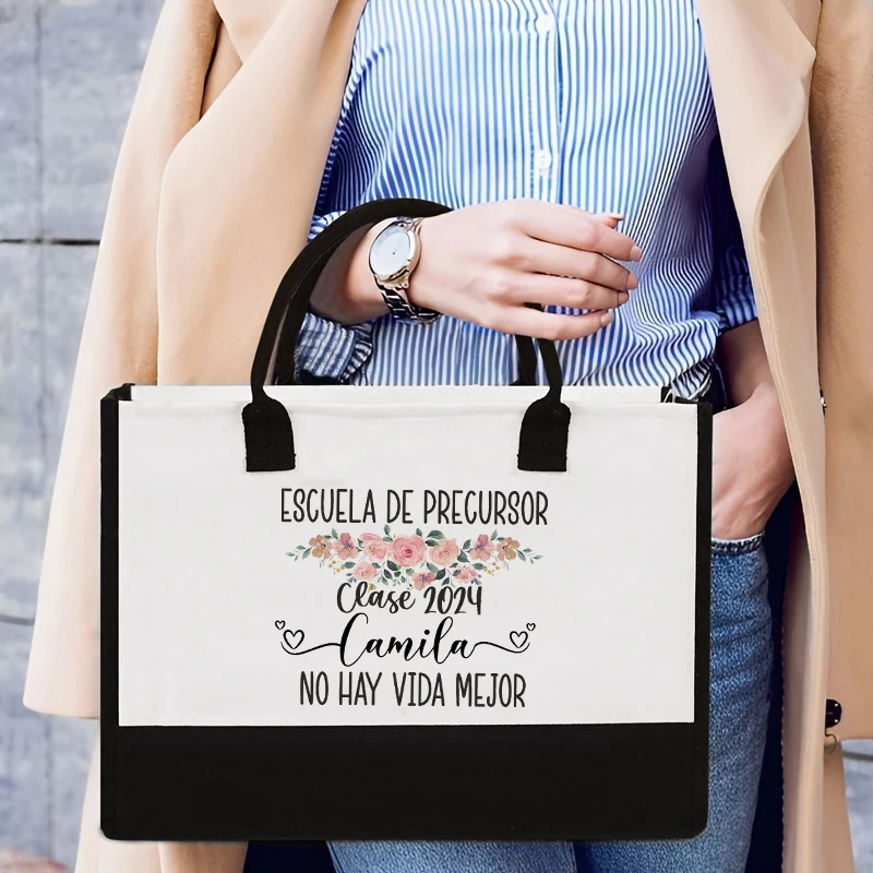 Escuela De Precursor Personalized Name Tote Bag Fashion Shoulder Bag Travel Handbag Eco-Friendly Shopping Bags Customized Gift