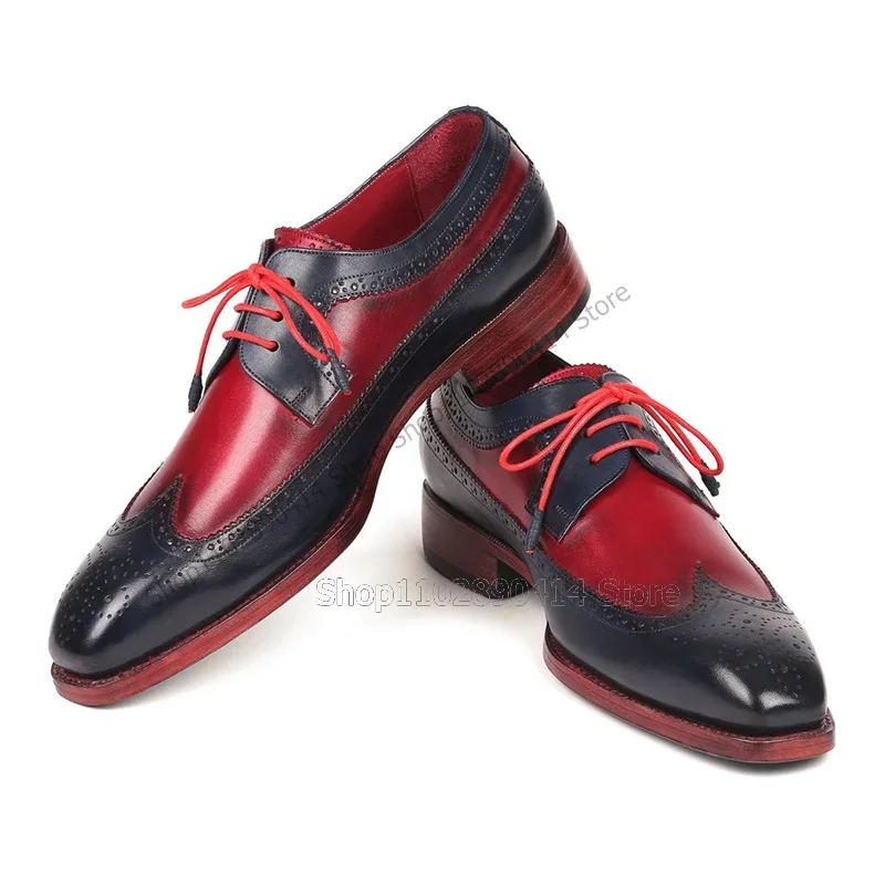 Mixed Color Sewing Square Toe Strappy Men Derby Shoes Fashion Lace Up Men Shoes Luxury Handcraft Party Banquet Men Dress Shoes