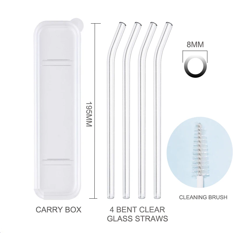 Carry Box Multi-Color Glass Straws Set Eco-friendly Reusable Drinking Straws for Cocktail Smoothie Milkshake