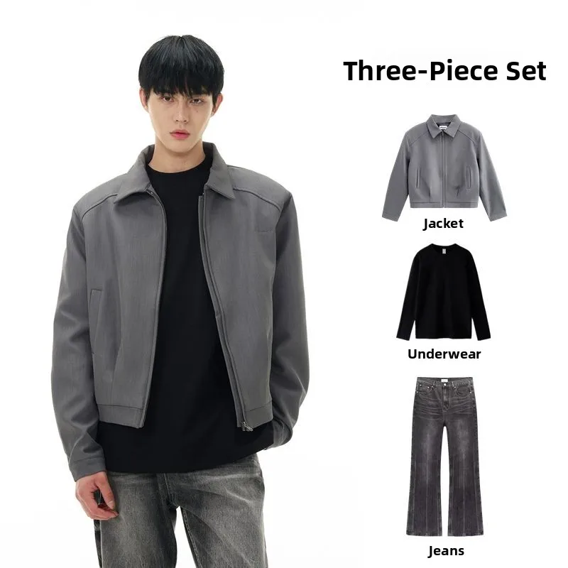 

American Sle Cleanfit ort Suit Jaet Set for Men Autumn Season Long Sve Polyester Fiber Casual Wear Outerwear