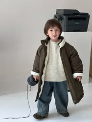 Children Boys Cotton Wool Warm Childrens Wear in Winter Fashion Long Cotton-padded Jacket 2024 New Coat of The Girls