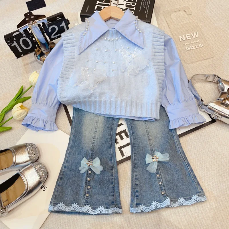 

New Children's Clothing 2025 Autumn New Girl's Sense, Fashion, Western Style, Vest, Korean Edition, Three Piece Set