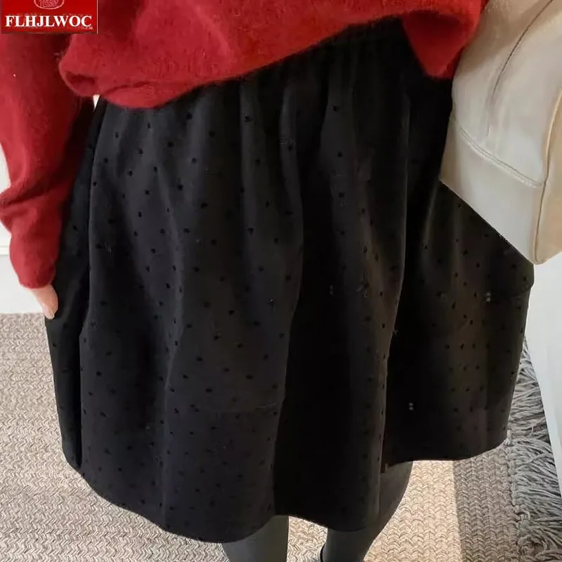 Saias de lã ano novo 2026 primavera mulher bonito japão meninas estilo preppy cintura alta elástica retro vintage preto bonito mini saia