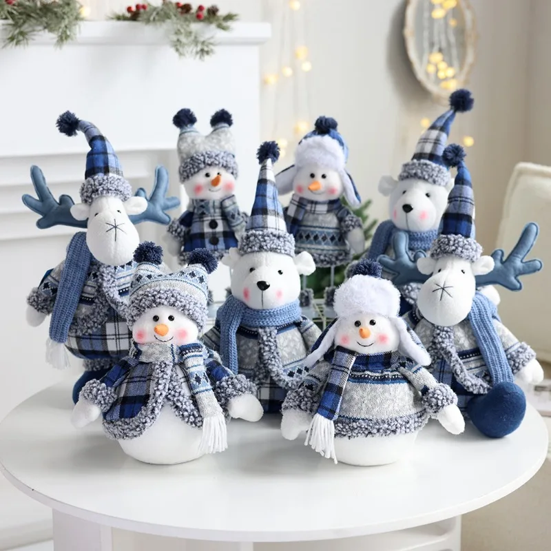 2023 Christmas Blue Series  Figurine Xmas Gifts Craft Home Decor Snowman Cloth Retractable Dolls Decoration for Tree Ornaments