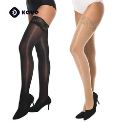 Kave 1 Pair Shiny Thigh High Stockings Silicone Lace Top Silky Sheer Pantyhose for Women Shimmery Tights Sexy Party High Socks