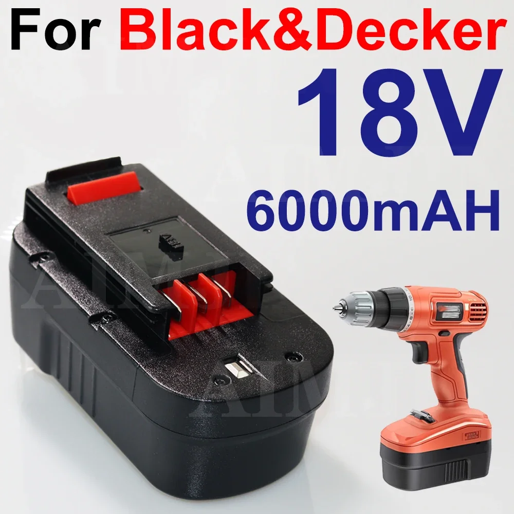 بطارية قابلة للشحن 6000 مللي أمبير 18 فولت A18 متوافقة مع بطارية Black Decker HPB18-OPE 18-Volt Slide Pack HPB18 244760 -00 أ1718