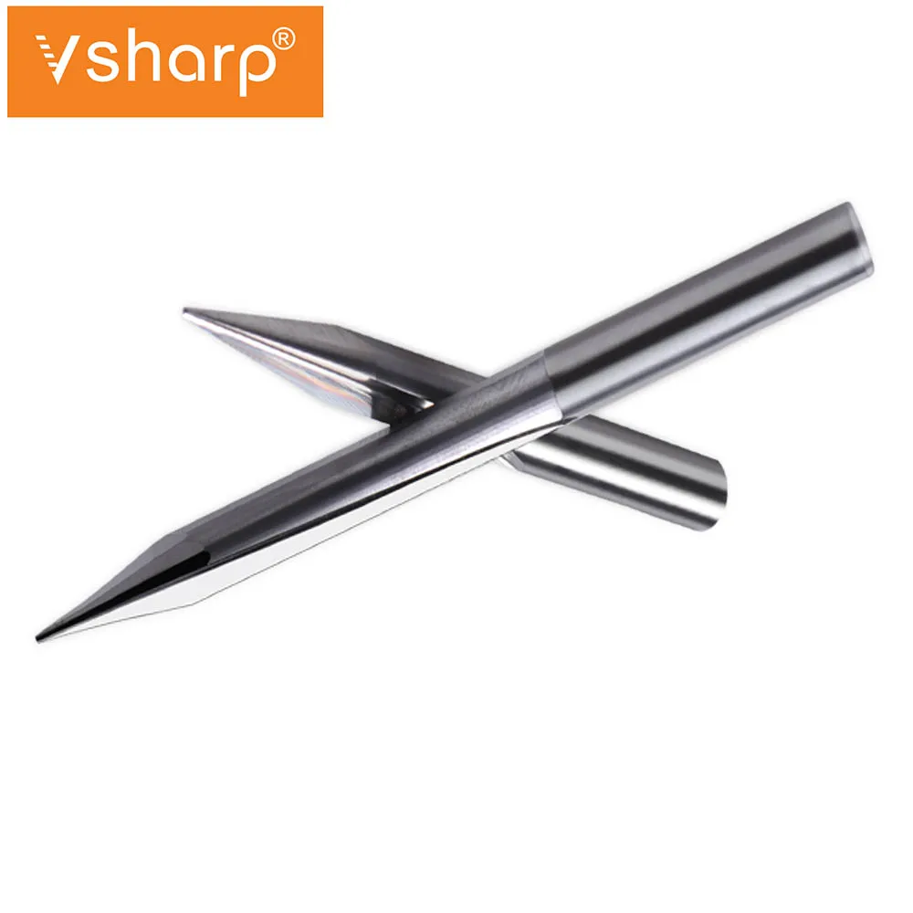 Vsharp 2 Flutes V Tip End Mill 6mm Shank Double Blade Straight Groove CNC Engraving Bit Sharp Carving Tool For Woodworking