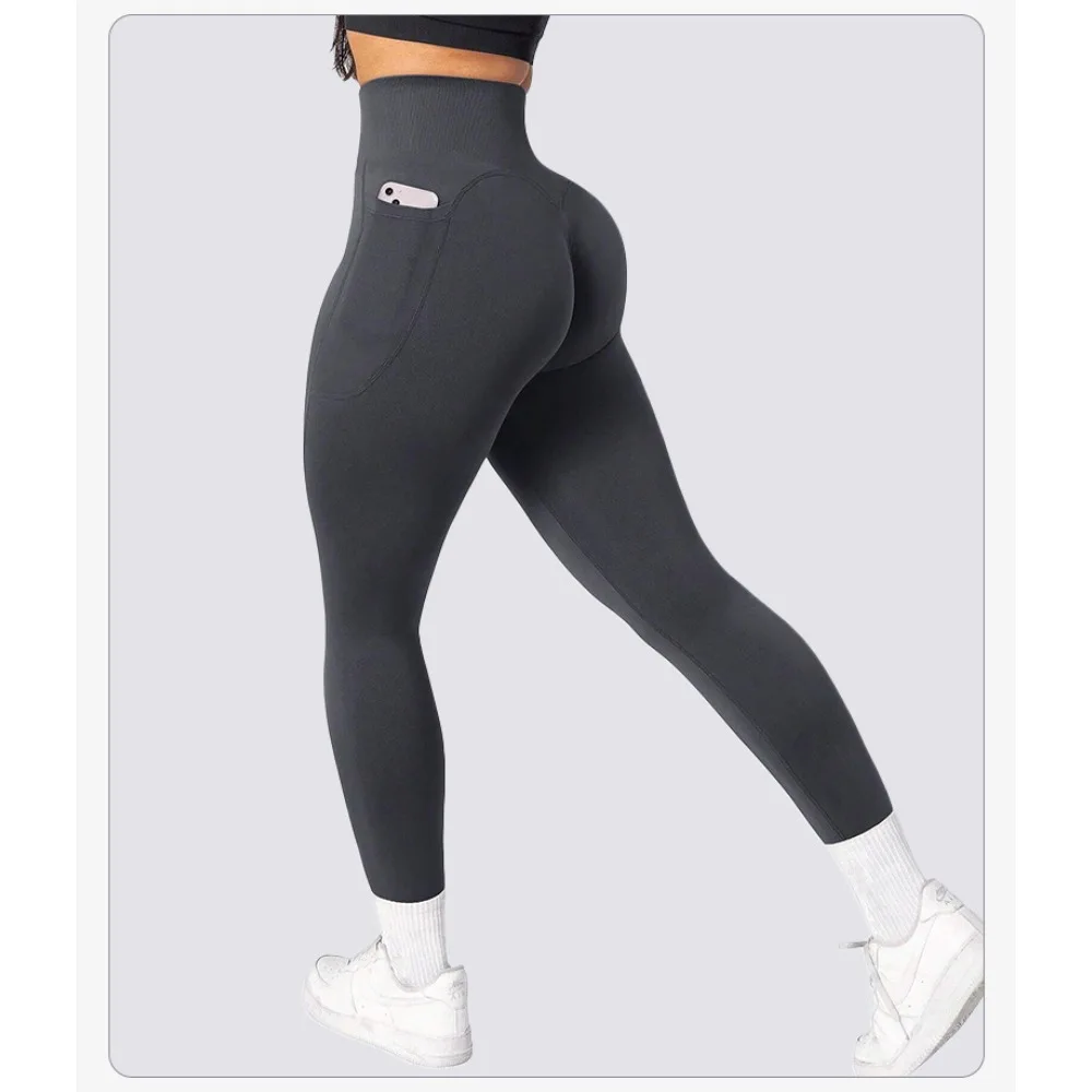 Pantaloni da yoga senza cuciture estivi nuovi color pesca Pantaloni da fitness con tasca elastica Pantaloni sportivi Leggings da yoga