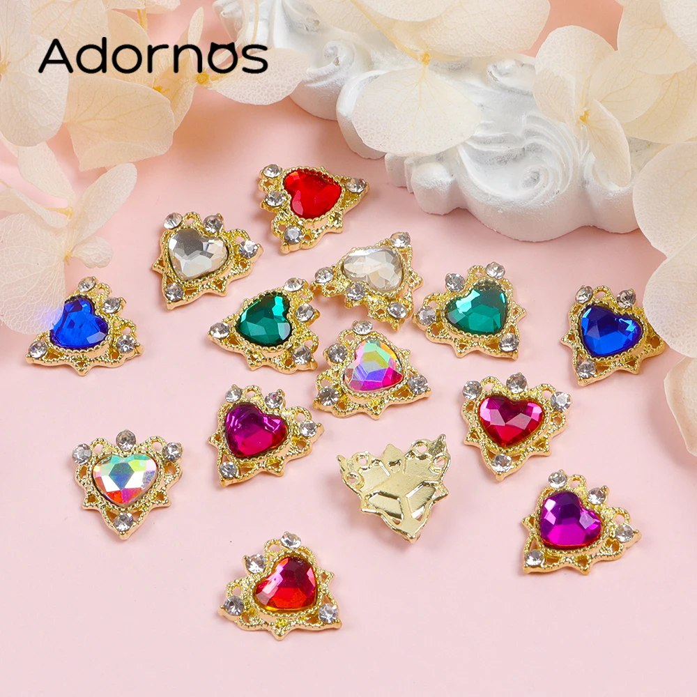 10pcs Loving Heart Nail Charms accessori Luxury strass Glitter Love Hearts decorazioni per unghie san valentino Manicure Gem