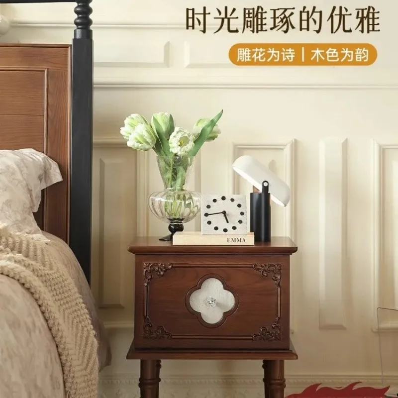 DSA solid wood home four-leaf clover bedside storage bedroom retro storage bedside table