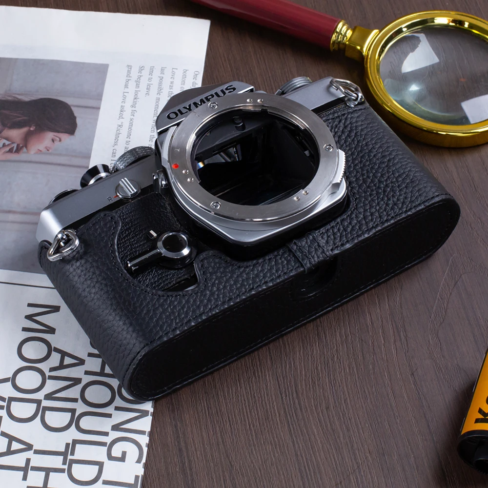 

Handmade Genuine Real Leather Camera Half Case Cover Bag For Olympus OM1/1N/2/2N/4/4Ti/3 Case Leather Camera Bag Protective Case