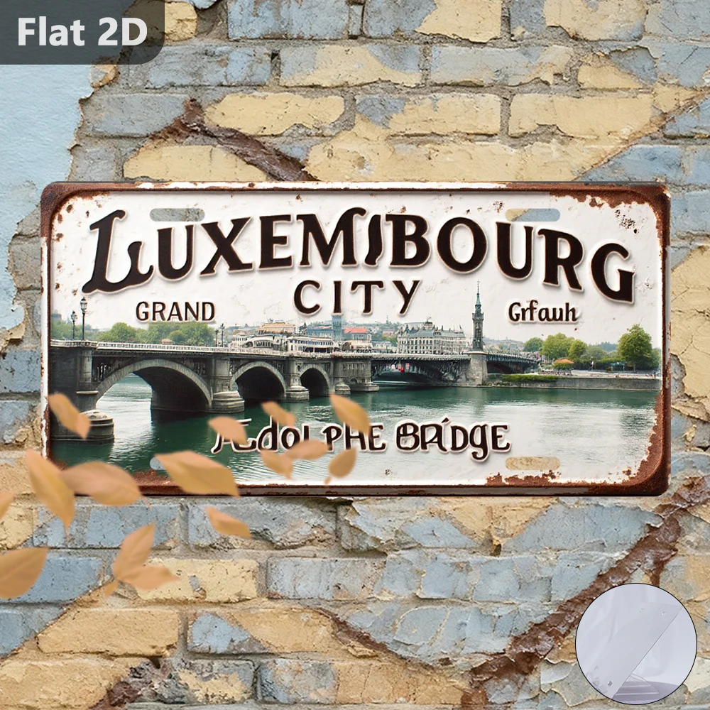2D Flat - A Vintage Sign for Outdoor Plaques And Wall Decor, Measuring 30.48 cm by 14.99 cm, Featuring Luxembourg City. It'S a T