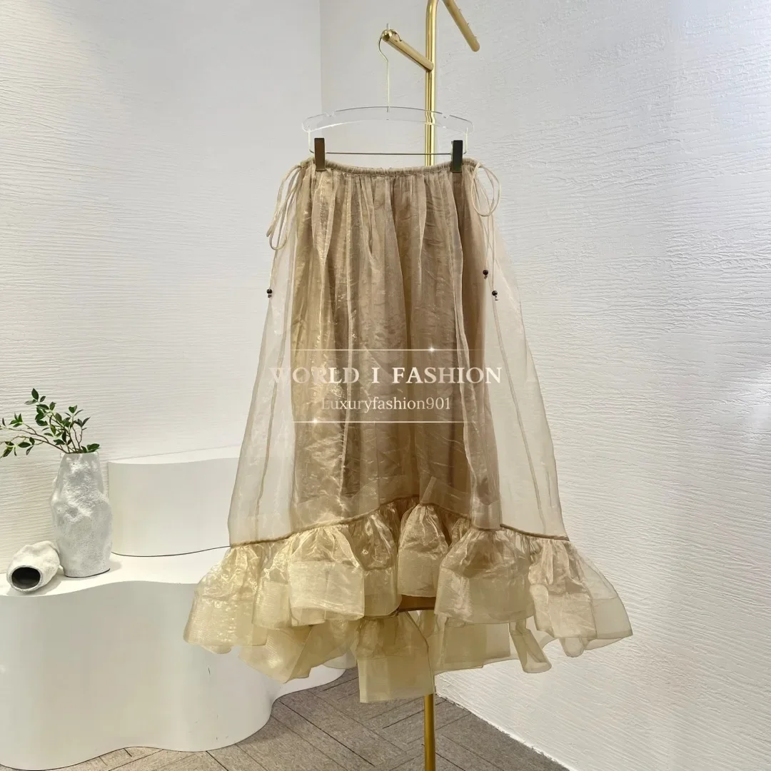 2025 New High Quality Photo Color Ruffles Pleat Irregular Hem Women Skirt Elegant Dresses