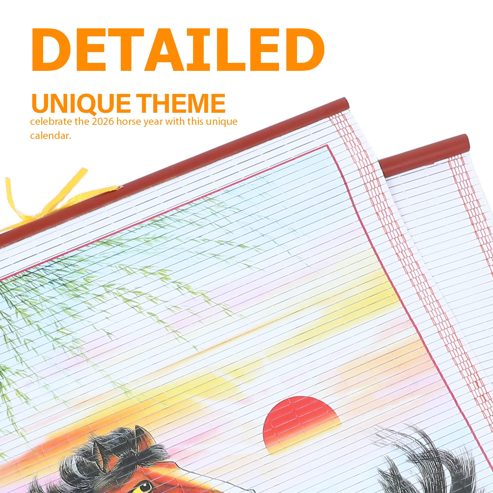 2026 Faux Rattan Horse Year Wall Scroll Calendar Lunar Hanging Decor For Home Office Chinese New Year Zodiac Wall Art Printed