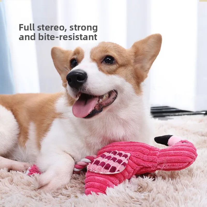 

Plush Educational Anti-biting Grinding and Sounding Pet Toys Tooth Cleaning and Venting Flamingo Dog Toys
