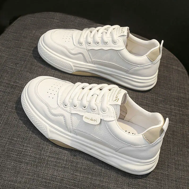 

Women's Top Layer Cowhide White Shoes Spring Genuine Leather Board Shoes Sports Casual Flat Bottomed Women's Vulcanized Shoes
