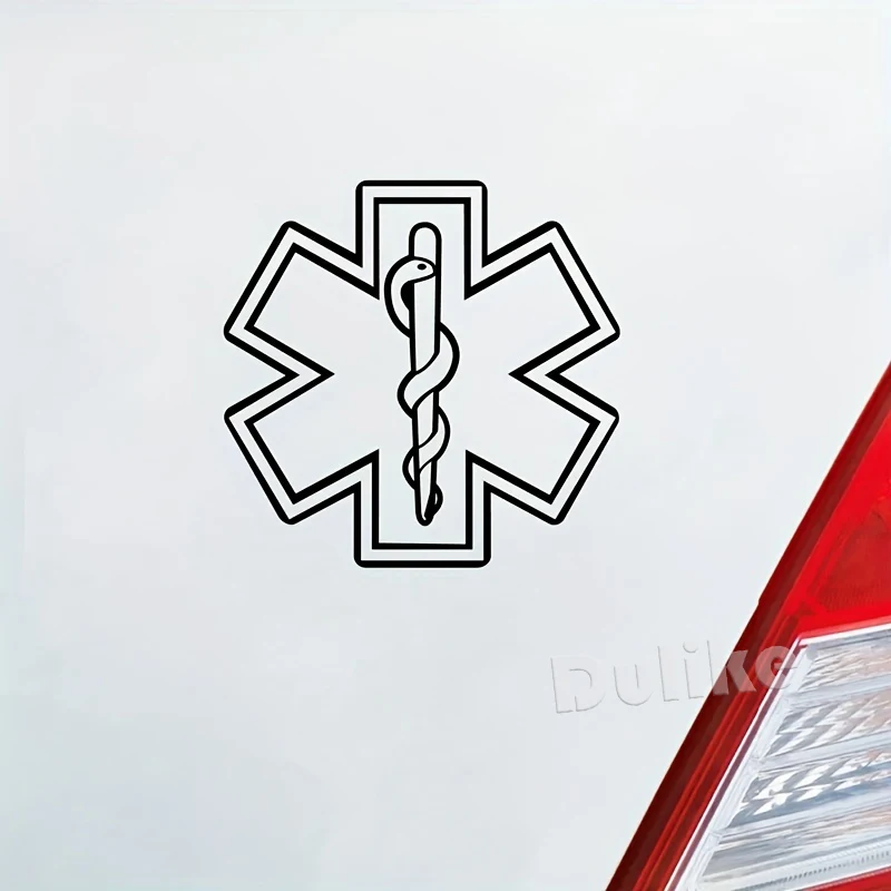 Star with Snake and Staff Medical Vinyl Sticker Ambulance Car Window Decor Removable Star of Life Sign Decals for Laptop Decor