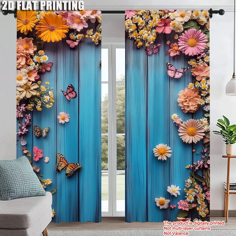 

2Pcs Floral Pattern Curtains Decorative Window Drapes Window Treatments For Bedroom Living Room Home Decoration Contemporary_ai8