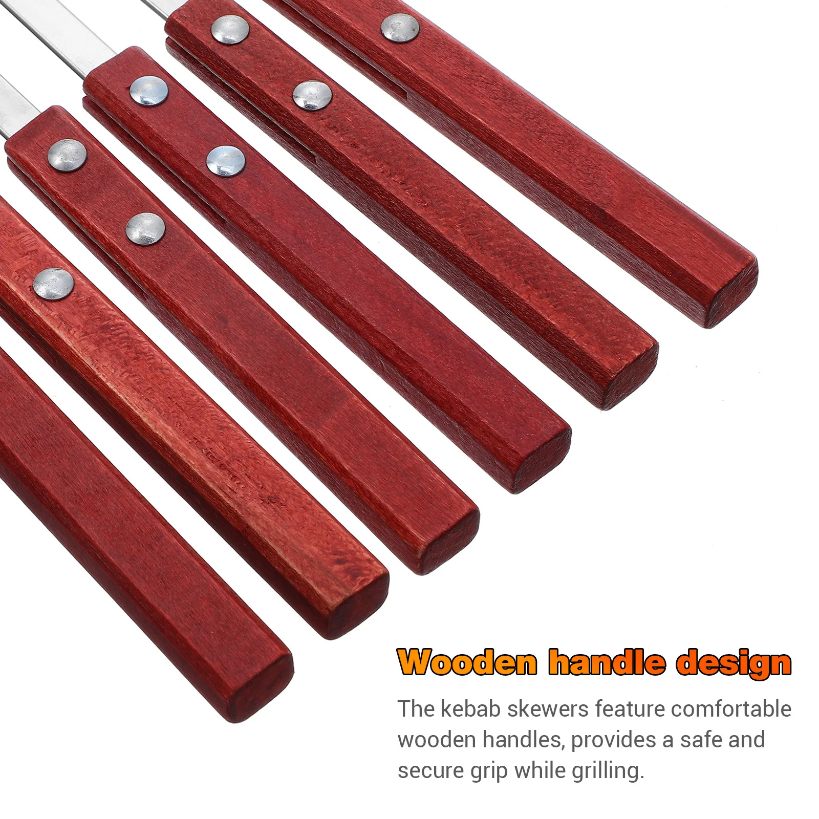 Brochetas planas de acero inoxidable para barbacoa, brochetas grandes de Metal para asar carne, verduras, palos para asar, mango de madera para fiesta, 6 uds.