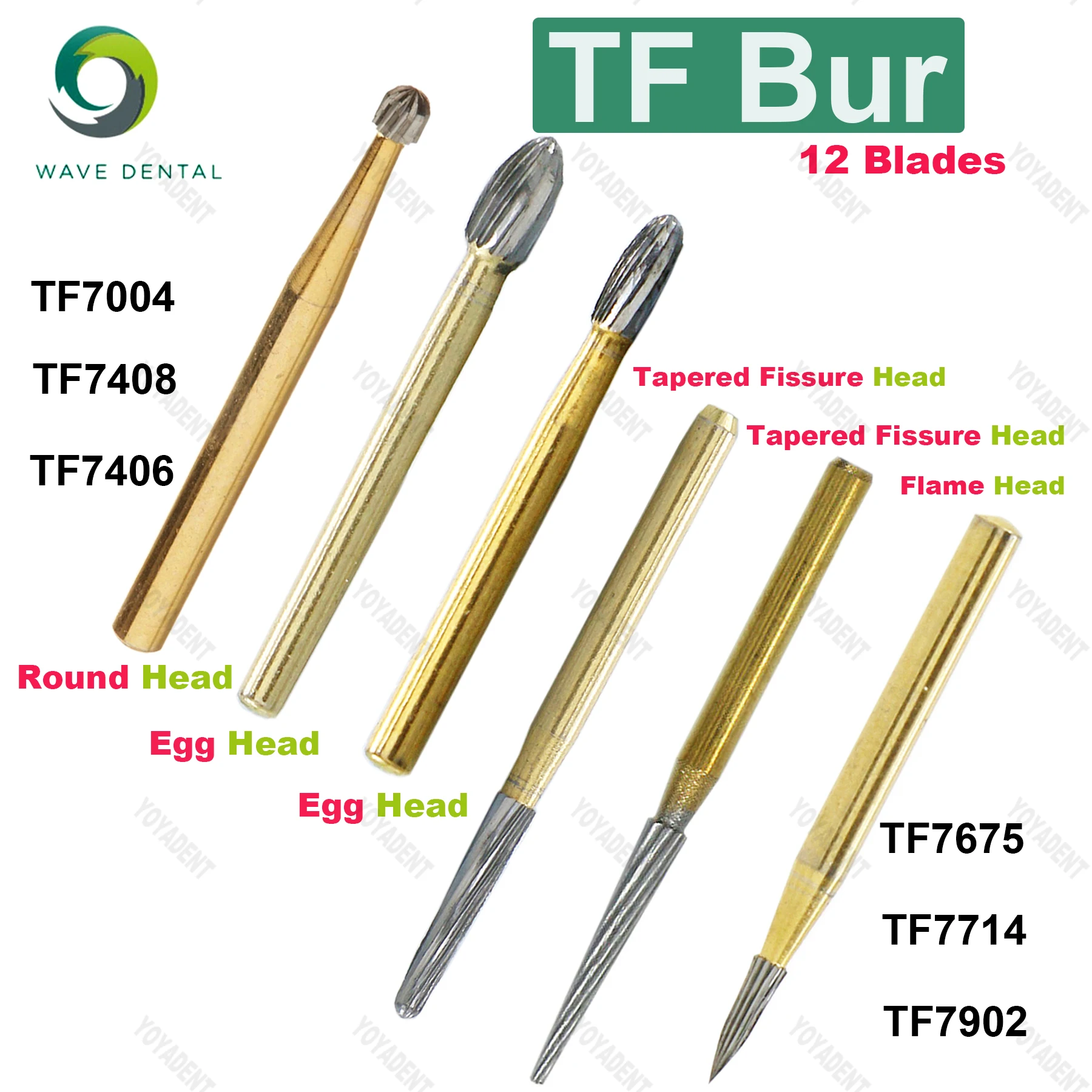 

WAVE Dental Carbide Burs TF 12 Blades Gold Plated Trimming Finishing For High Speed Turbine Handpiece Dentistry Tool 5pcs/Pack
