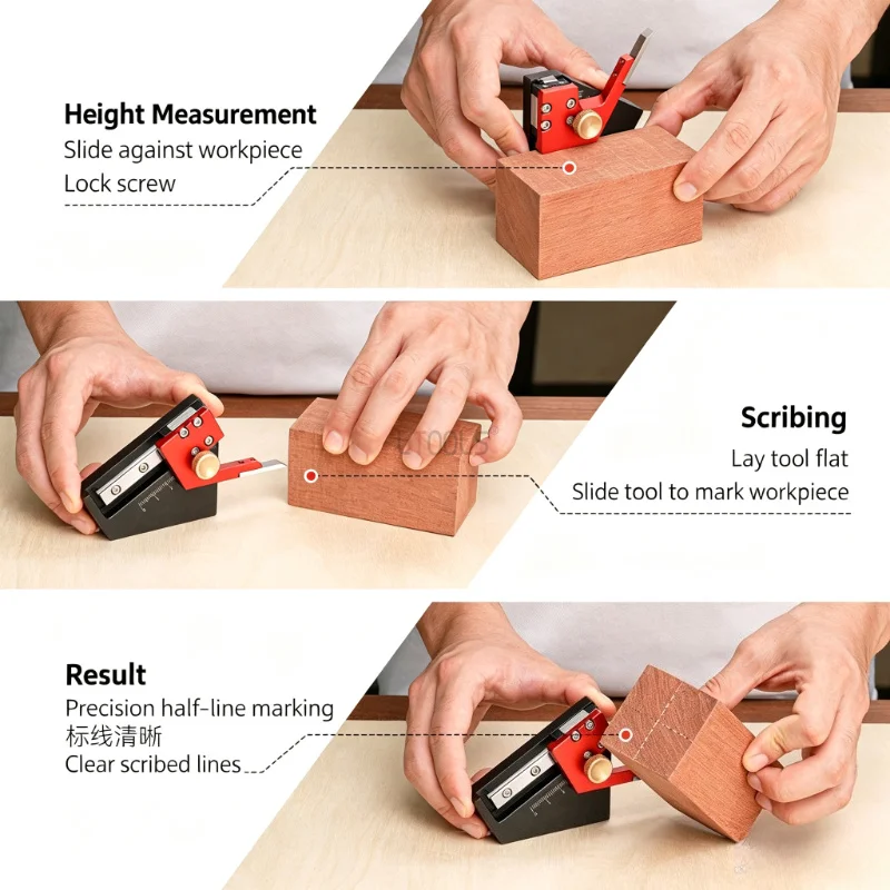 New Adjustable Center Line Marking and Mortises 1/2 Sawing Drawing Tools 0-50mm - Aluminum Alloy Woodworking Router Depth Gauge