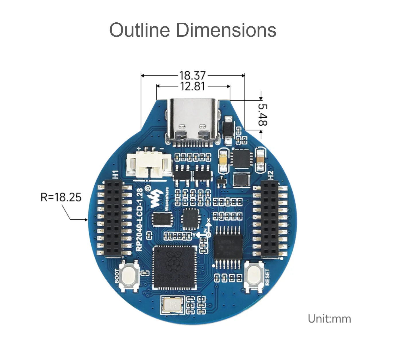 RP2040 MCU Board mit 1,28 zoll Runde LCD Display Beschleunigungsmesser und Gyroskop Sensor