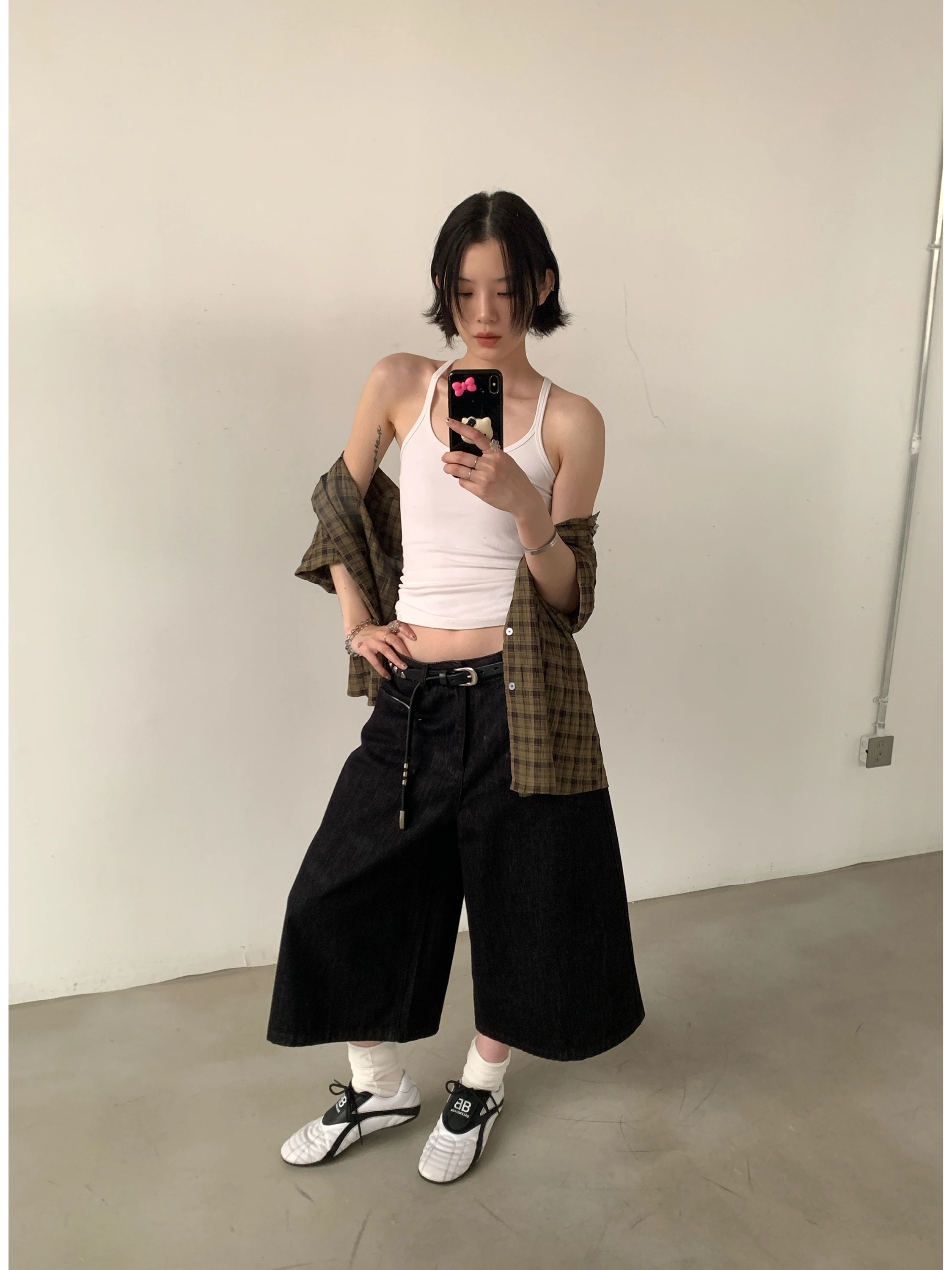 XXDIRLY جينز أمريكي بسيط عالي الجودة فضفاض مستقيم الساق جينز نسائي غير رسمي متوسط الطول صيفي l الخصر