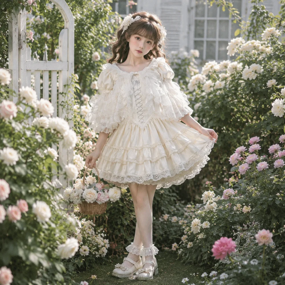 Creative White Black Lolita Short Shawl Lace Mesh Ruffles Lolita Skirt Sheer Open Front Ace Mesh Skirt Gothic Girls