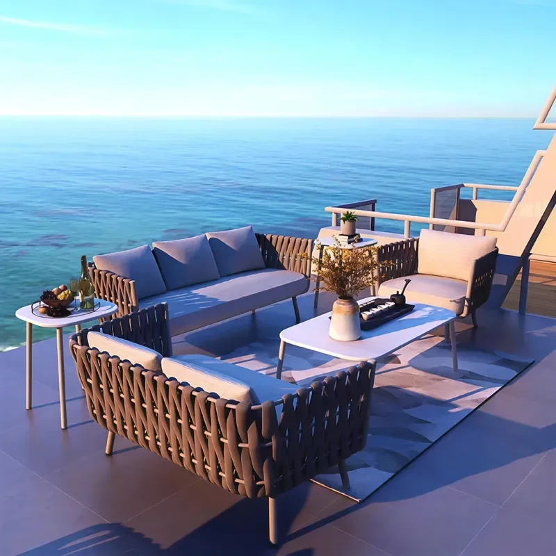 for Outdoor Furniture Courtyard Rattan Sofa Villa Nordic Hotel Creative Ribbon Sofa