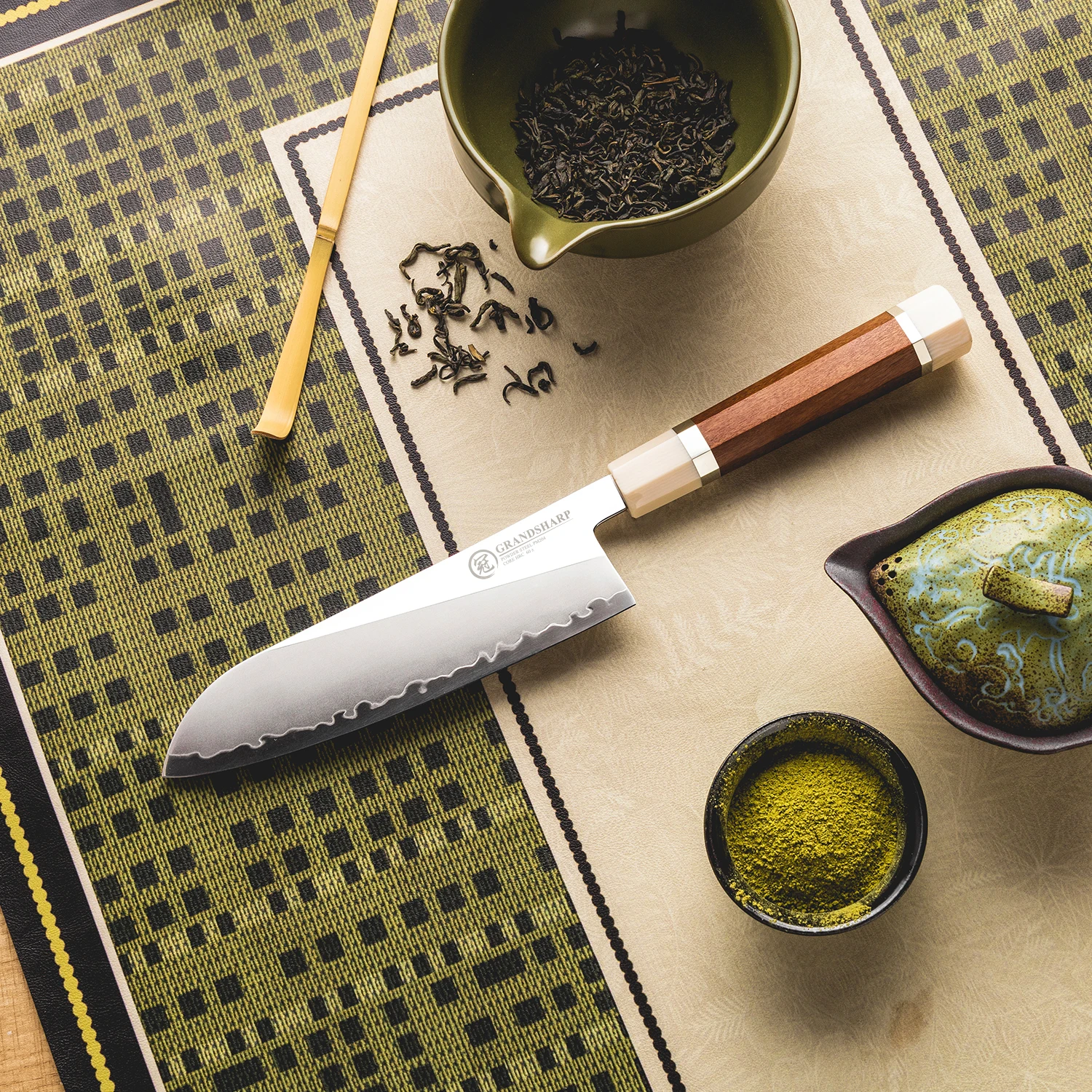 

Нож Grandsharp 7 дюймов Santoku PM204, стальной сердечник, 3-слойный композитный нож с деревянной ручкой Mkuruti, профессиональный кухонный нож для резки