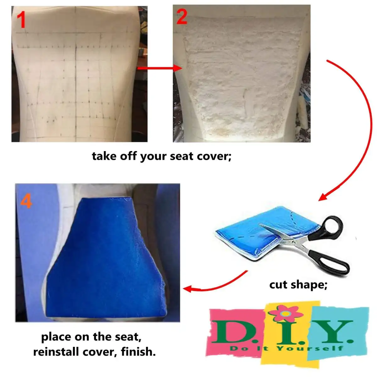 For Motorcycle Car Chair Cushion 40x40x2CM Blue DIY Modified Motorcycle Seat Cushion Gel Pad Cool Pad Shock Absorption Mat