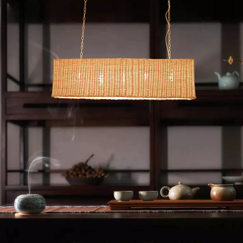 Japanese chandelier, handmade rattan lamp, rattan art tea room chandelier, Zen new Chinese restaurant lamp, bedroom tatami lamp