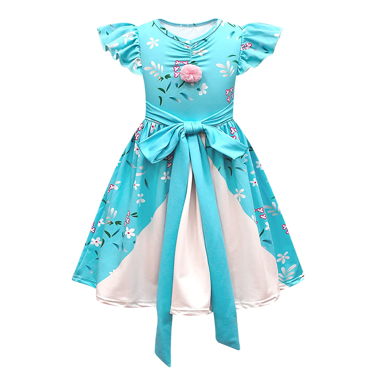 Kinderen Meisjes Film Magische Bloemen Bloemenprint Blauwe Prinses Jurk Tas Set Outfit Kerst Rollenspel Halloween Cosplay Kostuum