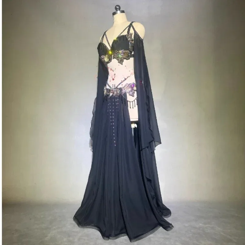 Belly Dance Performance Set for Women Customized Senior AB Stones Bra+Satin Long Skirt 2pcs Oriental Dance Competition Costumes