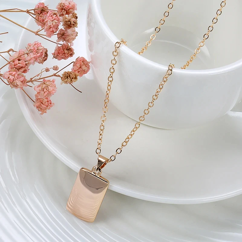 Kinel Hot Fashion Glossy Pendant Necklace For Women 585 Rose Gold Color Simple Square Pendant High Quality Daily Fine Jewelry