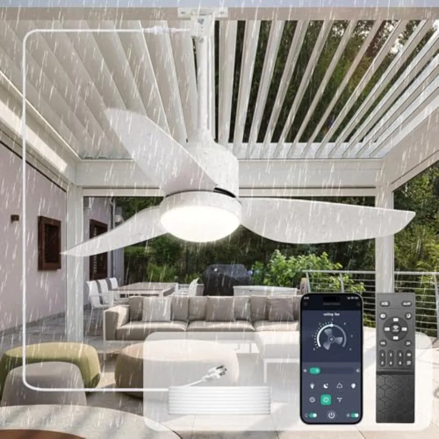 

Outdoor ceiling fans with lights: waterproof plug-in ceiling fan with light and remote app control - 3-blade gazebo hanging out