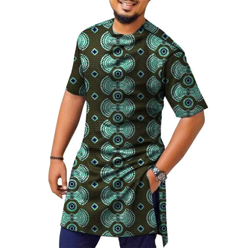 African Fashion Gorgeous Print Design Men's Tops Nigeria Style Colorful Male Half Sleeve Shirt Customized