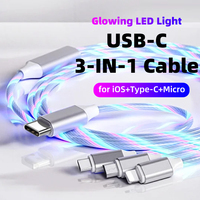 Glowing LED Light 3 in 1 Type C Cable to USB C Micro iP Data Cord for iPhone 15 Pro Max PD Fast Charging USB C Wire for Samsung