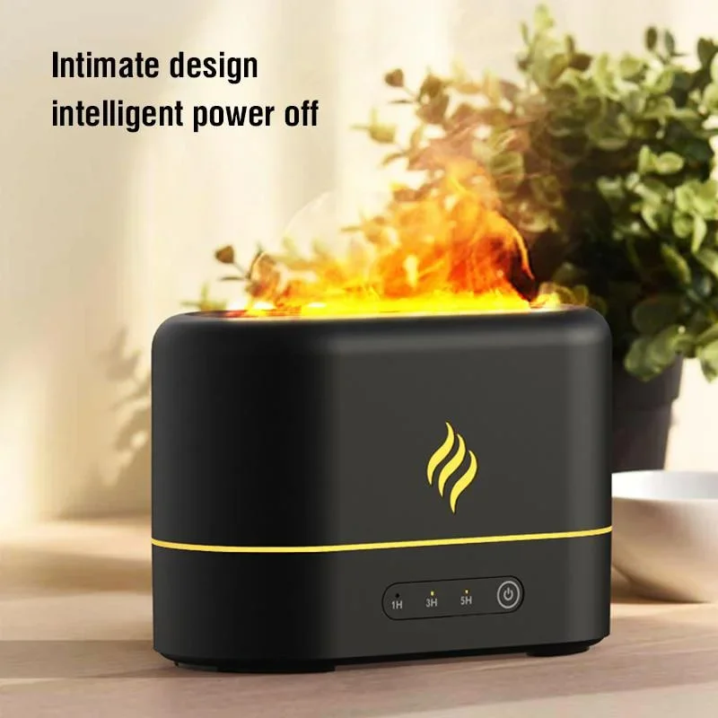 USB-Powered Flame Simulation Humidifier with Aromatherapy and Lighting - Essential Oil Diffuser in 7 Colors for Bedroom and Trav