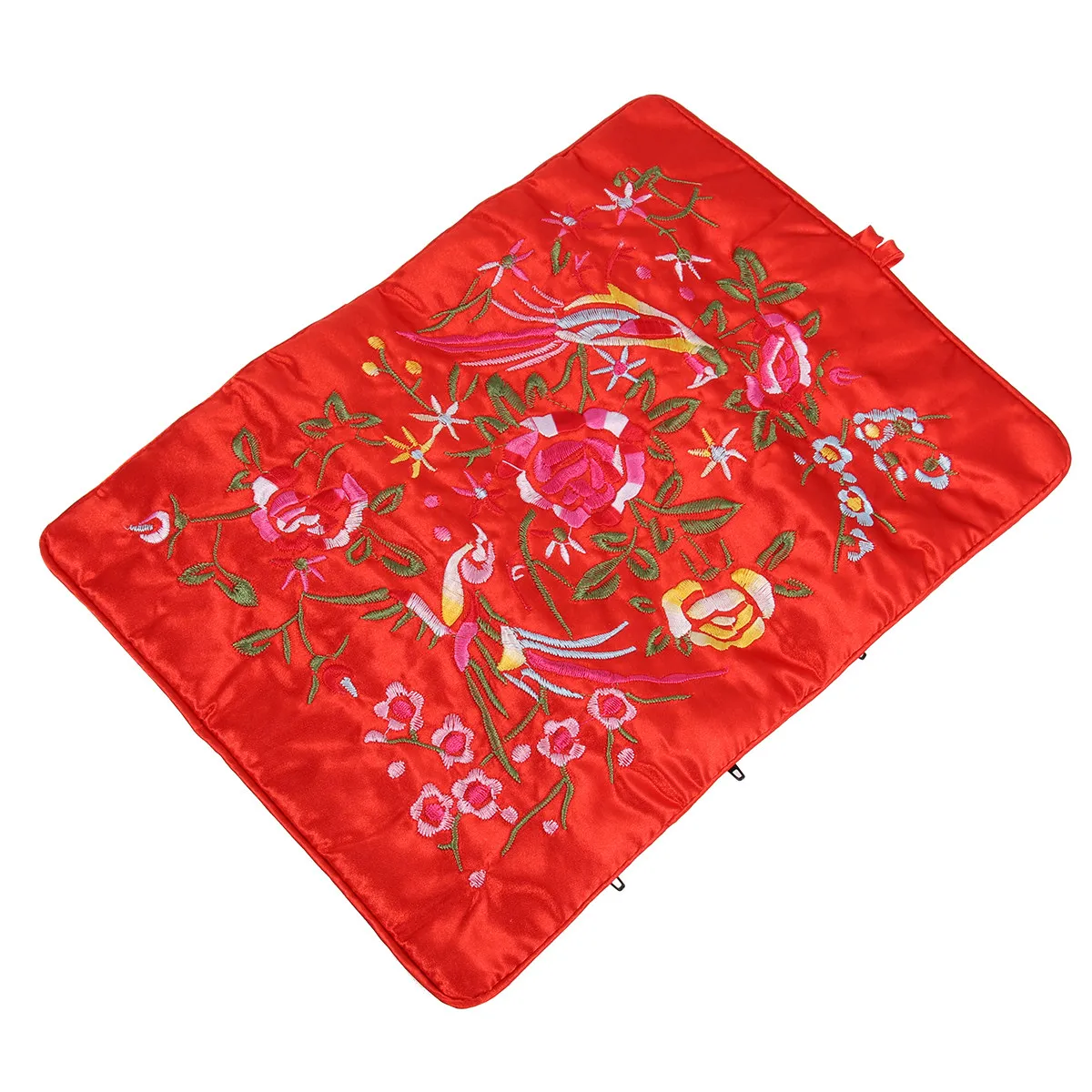 Elegant Embroidered Jewelry Roll Bag Brocade Style Floral Motif 1 Large 3 Small Zip Pockets Up Design Jewelry