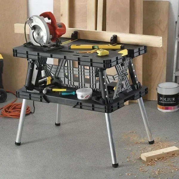 Portable Folding Work Table Tool Storage Stand Workbench with 12 Inch Wood Clamps for Saws, Home Improvement