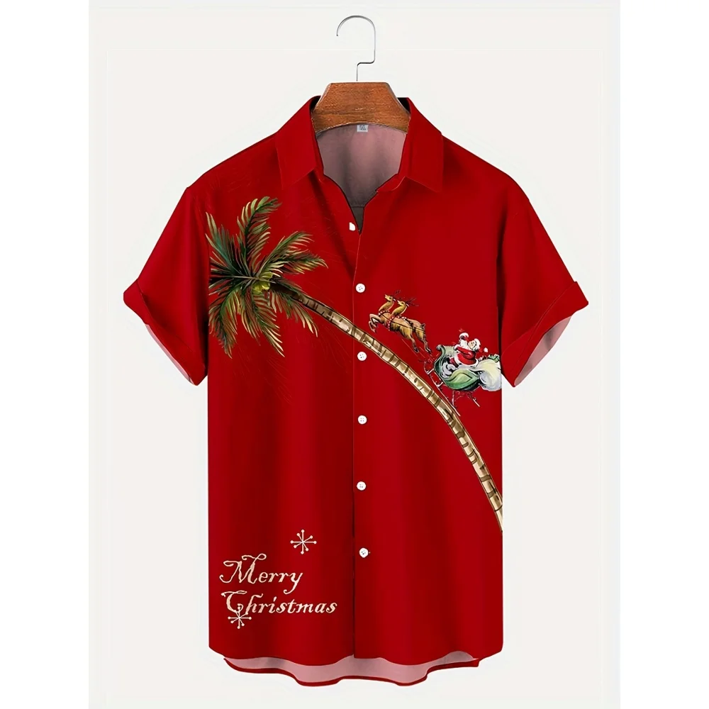 

Christmas Clothing Men's Shirt Short Sleeve Tops 3D Santa Claus Graphic Male and Women Hip Hop Holiday Oversize Hawaiian Summer