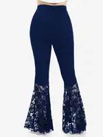 Plus Size Womens Pull On Flare Pants Gothic High Waist Overlength Lace Panel With Lace-up Pleated Trousers Skinny Pants - Image 3