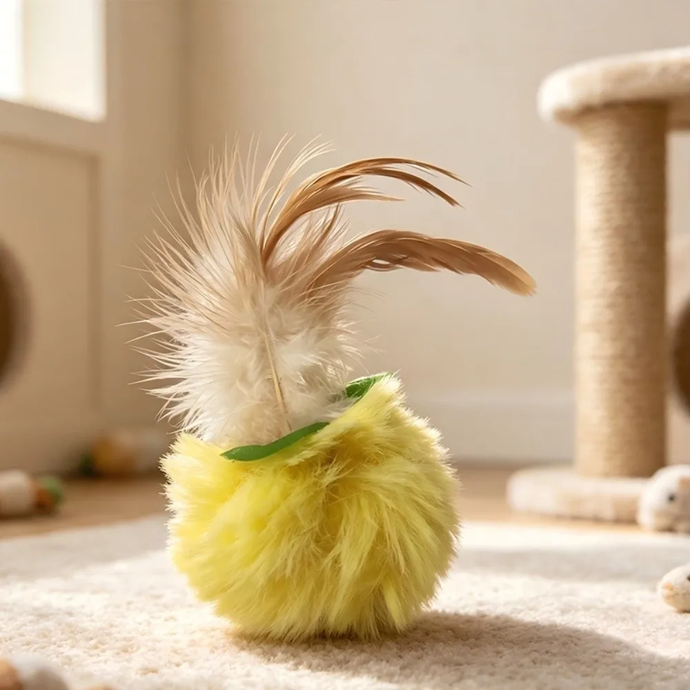 Durable Cat Toy With Feather Soft Furry Interactive Chasing Pet Toy Self-Play Boredom Relief Cat Self-Play Toy Indoor